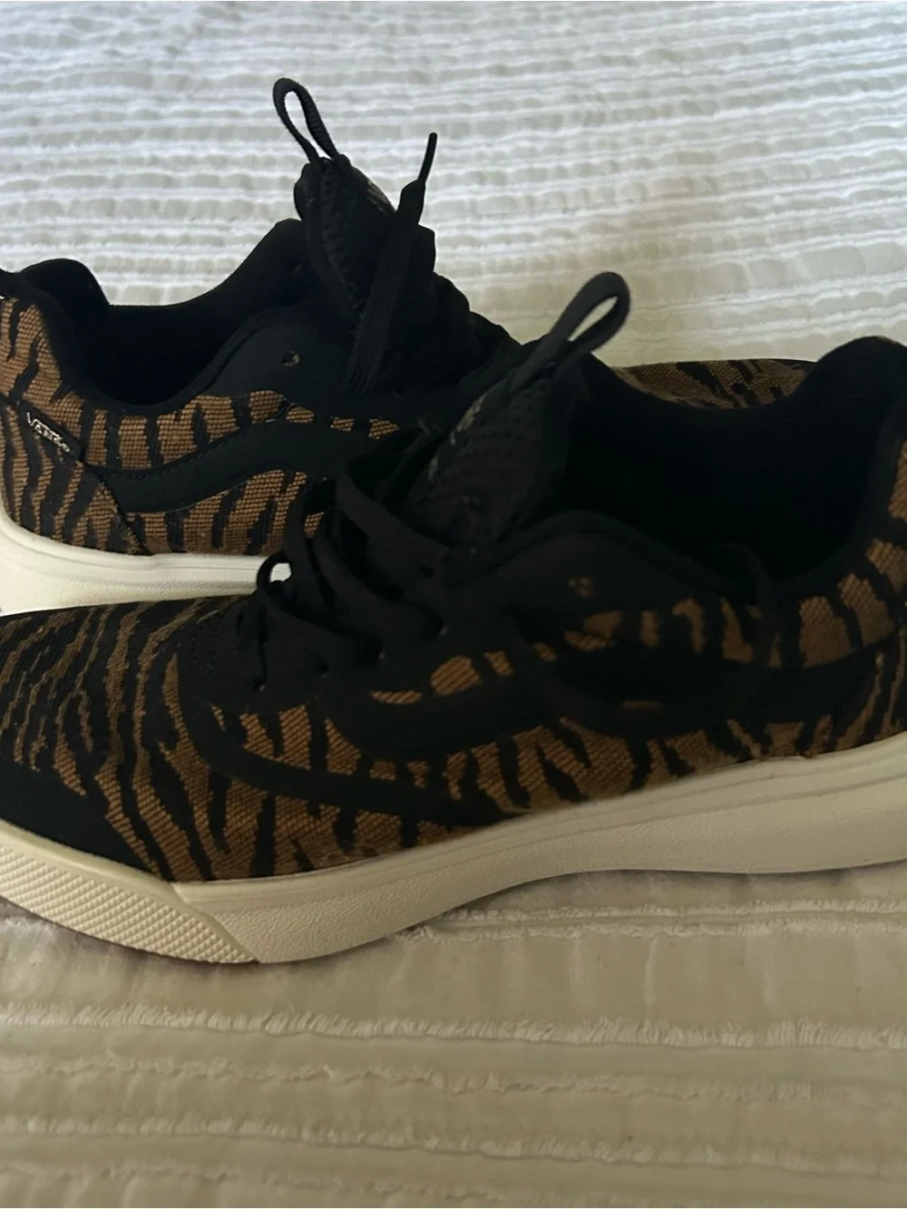 Vans UltraRange Knit Sneakers in Black and Brown Tiger Stripe